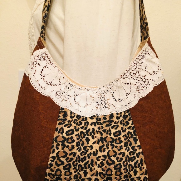 LEOPARD PRINT PURSE SHOULDER BAG TOTE  with LACE - Picture 4 of 15